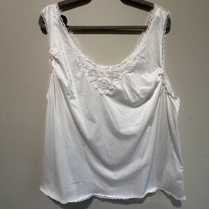 VTG Perfectform Lace Trim Camisole Women 3X White Silky Minimalist Fairy Coquett